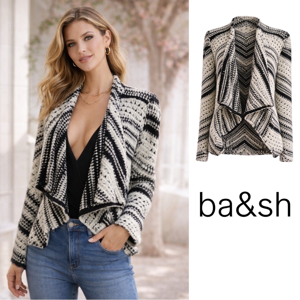 BA&SH Ilda Stripe Knit Open-Front Blazer Jacket